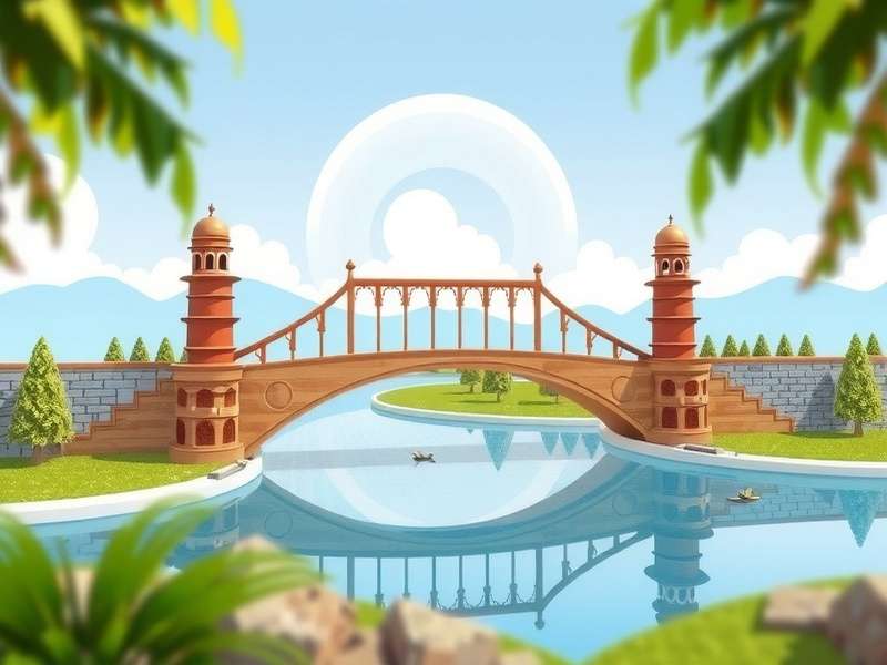 Bridge Builder 3D Gameplay Screenshot showing a complex suspension bridge under construction