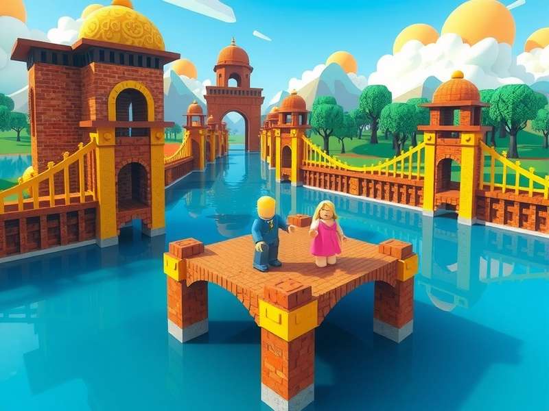 Roblox Bridge Builders gameplay screenshot showing intricate bridge construction