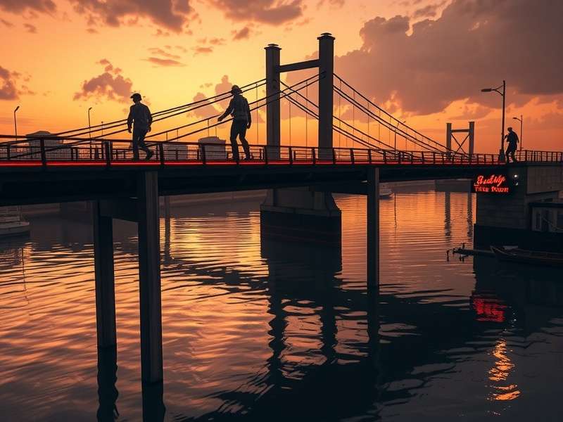 A tense and focused bridge game in a dimly lit room, cards laid out on a green felt table