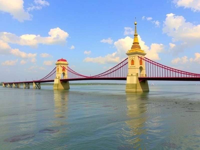 Panoramic view of Bhumibol Bridge spanning the river in India