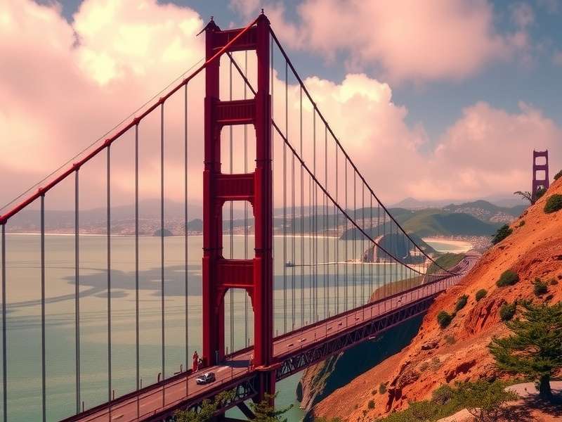 Golden Gate Bridge at sunset with majestic view