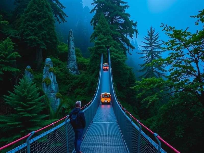 Capilano Suspension Bridge stretching across a lush green canyon with towering trees