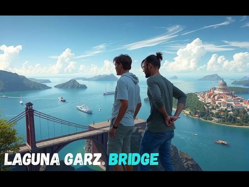 Aerial view of the circular Laguna Garzón Bridge over turquoise waters in Uruguay