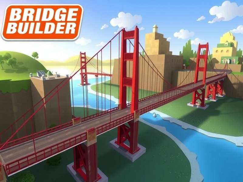 Bridge Builder 2016 gameplay screenshot showing a complex suspension bridge under construction