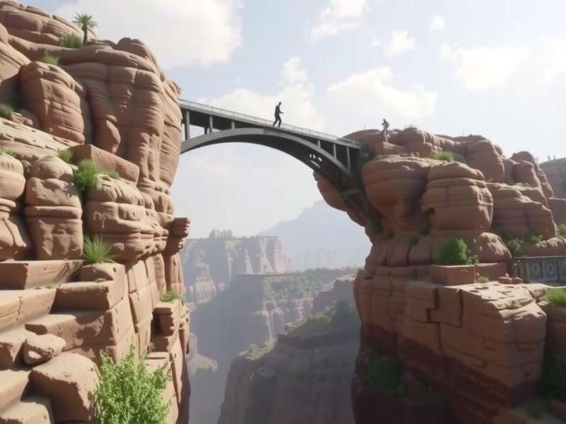 Perrine Bridge spanning the Snake River Canyon at sunset, with base jumpers preparing on the rail