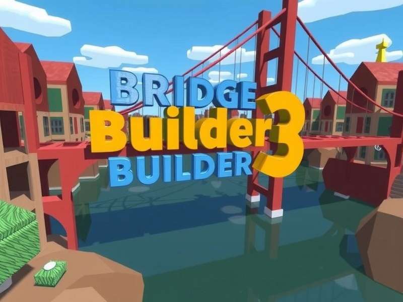 Bridge Builder 3d gameplay screenshot showing a steel arch bridge under construction over a deep canyon