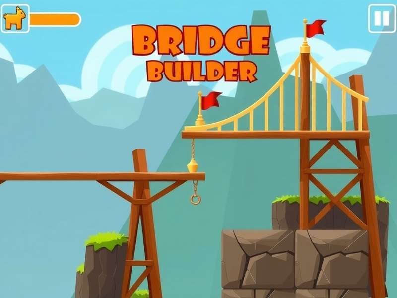 Bridge Builder Level 13 game screenshot showing a complex bridge span with structural supports
